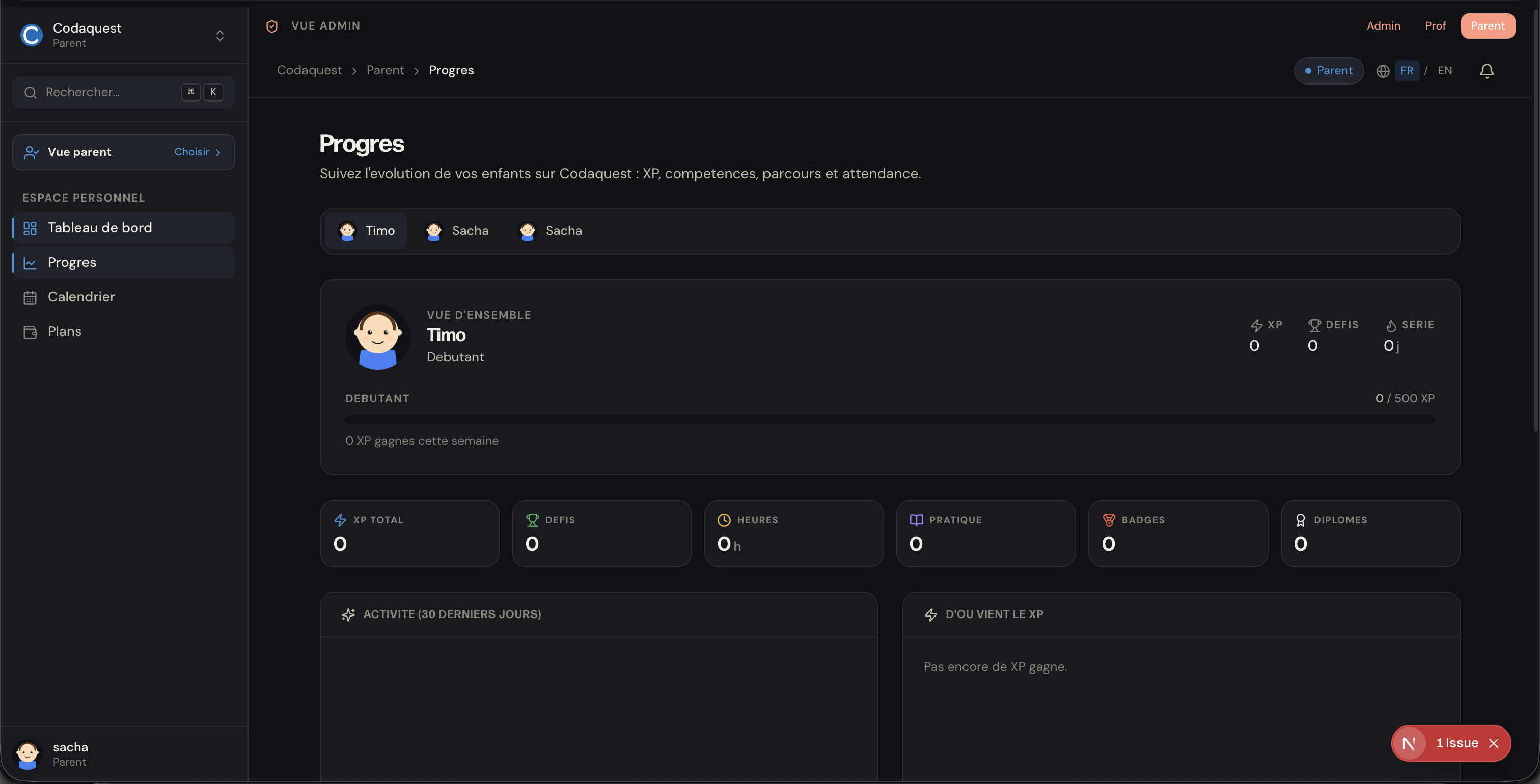 Aperçu de la plateforme Codaquest